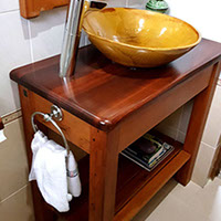 Picture of Single Basin Bathroom Stand with wooden top. 
